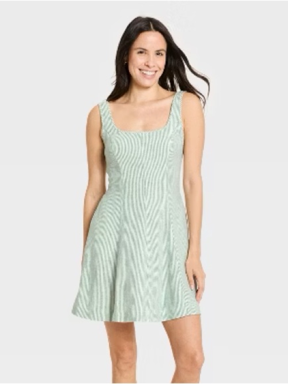 Universal Thread™ Women's Sleeveless Linen Mini A-Line Dress - Green Striped XXL